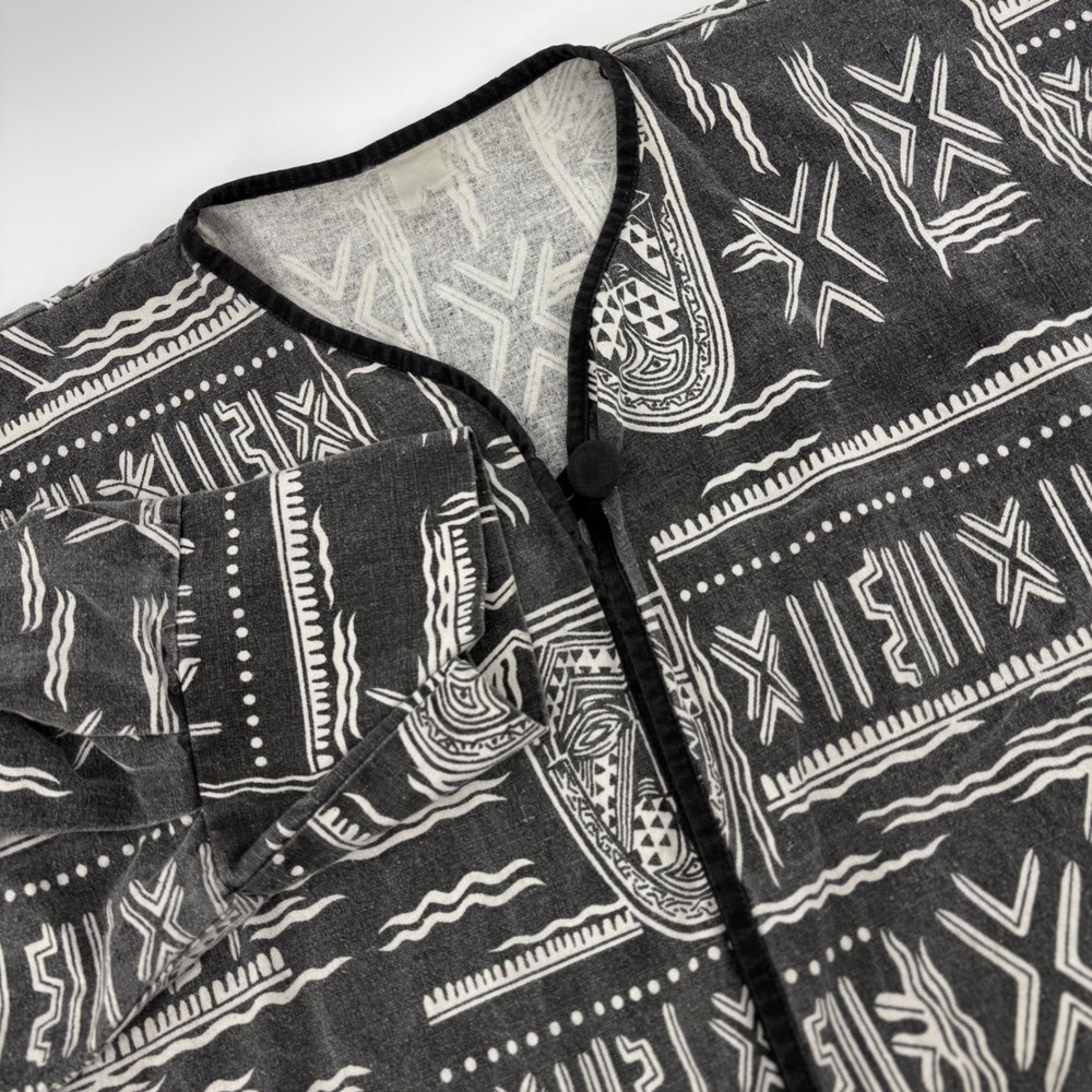 Tribal Print Kimono Jacket Tunic Artsy Boho Black White Short Sleeve Women's‎